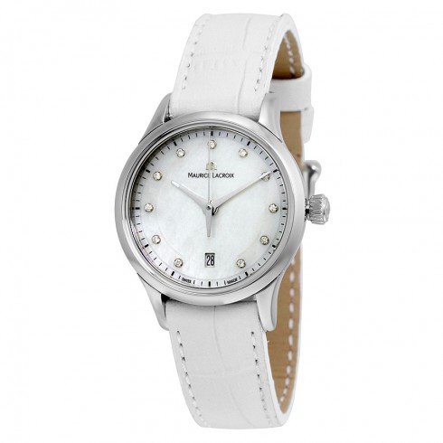 Maurice Lacroix Les Classiques Date Mother of Pearl Dial White Leather Ladies Quartz Watch LC1113-SS001-170 watches