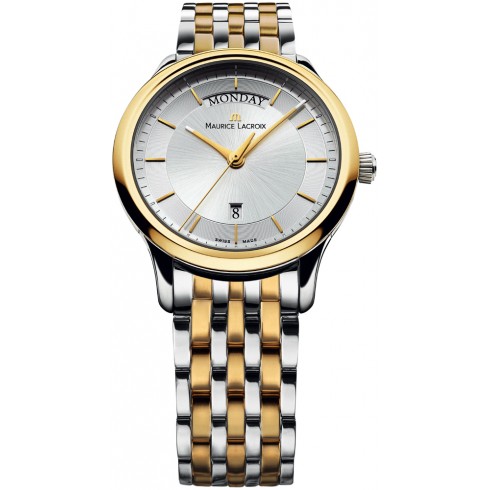 Maurice Lacroix Les Classiques Day- Date Silver Dial Silver- Gold Plated Stainless Steel Men's Quartz Watch LC1227-PVY13-130 watches