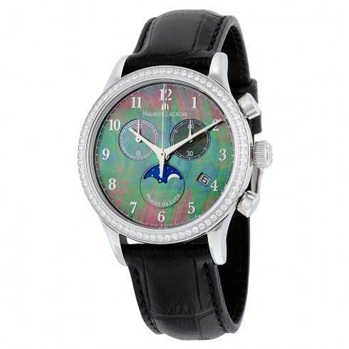 Maurice Lacroix Les Classiques Mother of Pearl Dial Black Leather Stainless Steel Ladies Quartz Watch LC1087-SD501-360 watches
