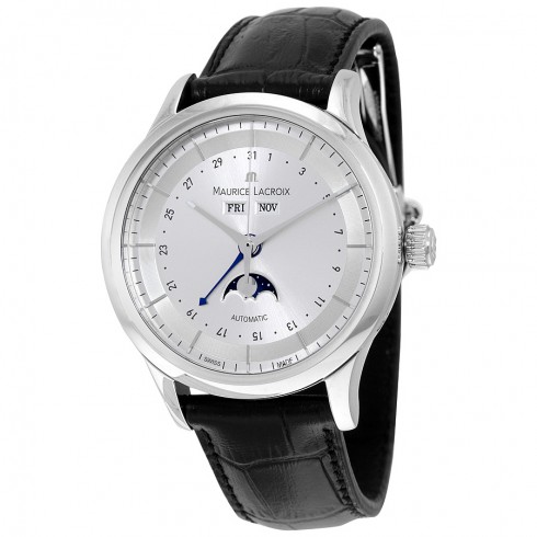 Maurice Lacroix Les Classiques Phase de Lune Automatic Silver Dial Black Leather Men's Watch LC6068-SS001-131 watches