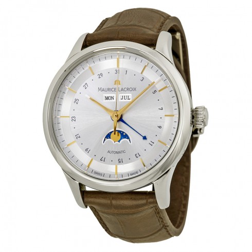 Maurice Lacroix Les Classiques Phase de Lune Automatic Silver Dial Brown Leather Men's Watch LC6068-SS001-132 watches