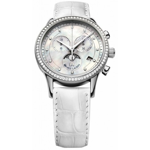 Maurice Lacroix Les Classiques Phase de Lune Chrono Mother Of Pearl Dial White Leather Ladies Quartz Watch LC1087-SD501-160 watches