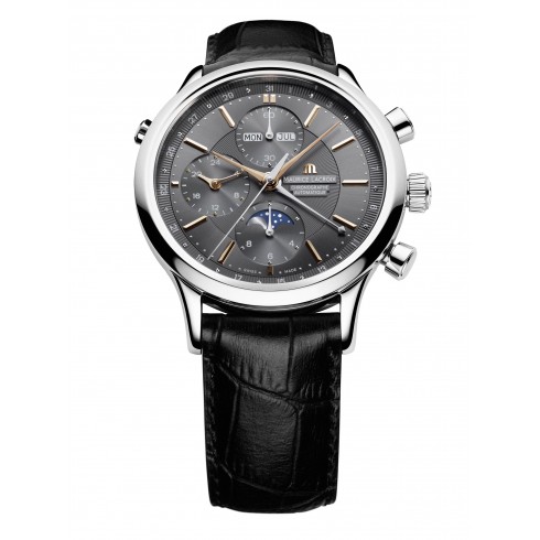 Maurice Lacroix Les Classiques Phase de Lune Chronograph Grey Dial Black Crocodile Leather Men's Automatic Watch LC6078-SS001-331 watches