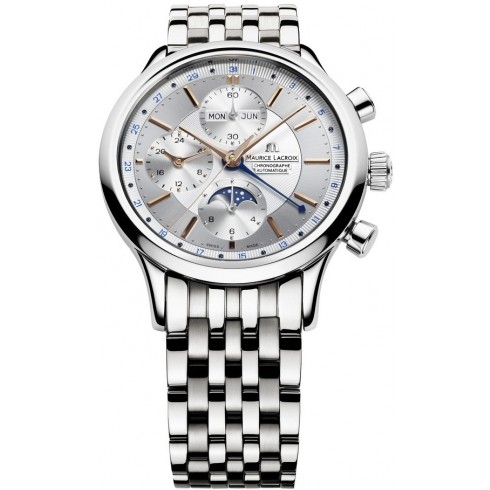 Maurice Lacroix Les Classiques Phase de Lune Chronograph Silver Dial Automatic Men's Stainless Steel Watch LC6078-SS002-131 watches