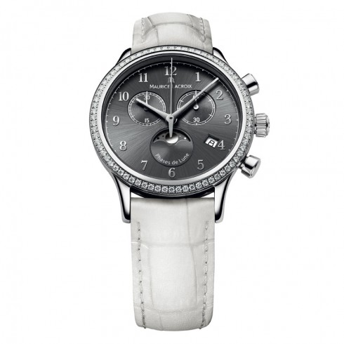 Maurice Lacroix Les Classiques Phase De Lune Grey Dial White Leather Ladies Quartz Watch LC1087-SD501-820 watches