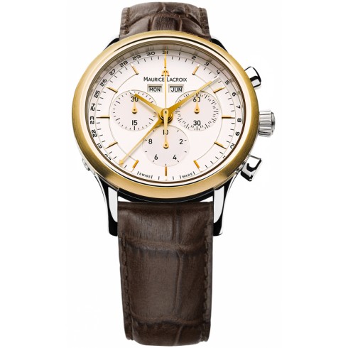 Maurice Lacroix Les Classiques Silver Dial Brown Leather Stainless Steel and Plated Yellow Gold Ladies Quartz Watch LC1008-PVY11-130 watches