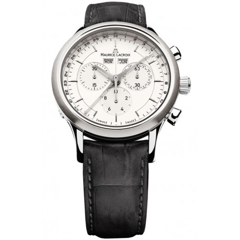 Maurice Lacroix Les Classiques Silver Dial Chronograph Black Leather Men's Watch LC1008-SS001-130 watches