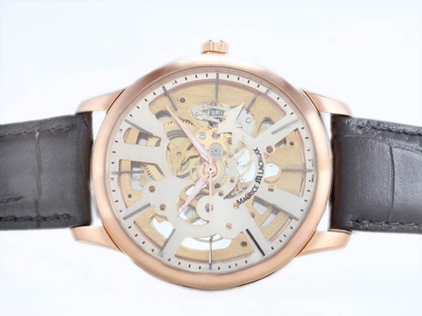 Maurice Lacroix Masterpiece Skeleton Mp7138-pg101-030 Round Black Ostrich Leather Strap Watch watches