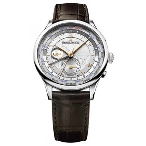 Maurice Lacroix Masterpiece Tradition Worldtimer Silver Dial Brown Leather Men's Watch MP6008-SS001-110 watches