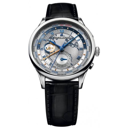 Maurice Lacroix Masterpiece Worldtimer Silver Dial Black Leather Men's Automatic Watch MP6008-SS001-111 watches