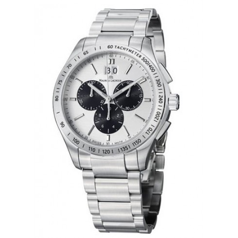 Maurice Lacroix Miros Black and Silver Dial Men's Chronograph Watch MI1028-SS002-130 watches