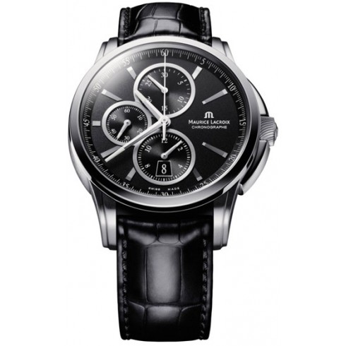 Maurice Lacroix Pontos Chronograph Black Dial Black Leather Automatic Men's Watch PT6188-SS001-330 watches