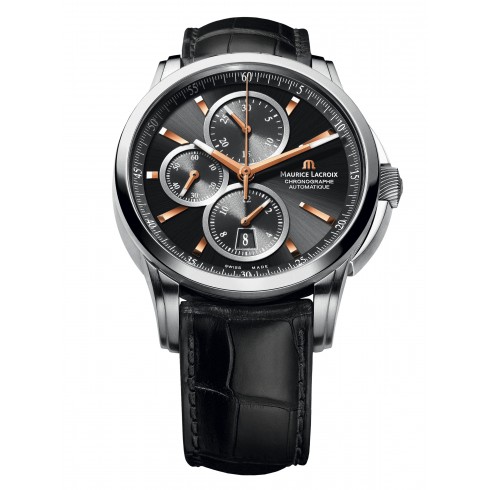 Maurice Lacroix Pontos Chronograph Black Dial Leather Men's Watch PT6188-SS001332 watches