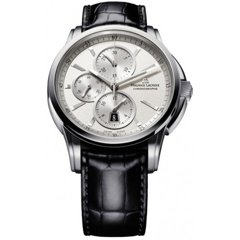 Maurice Lacroix Pontos Chronograph Silver Dial Black Leather Men's Watch PT6188-SS001-130 watches