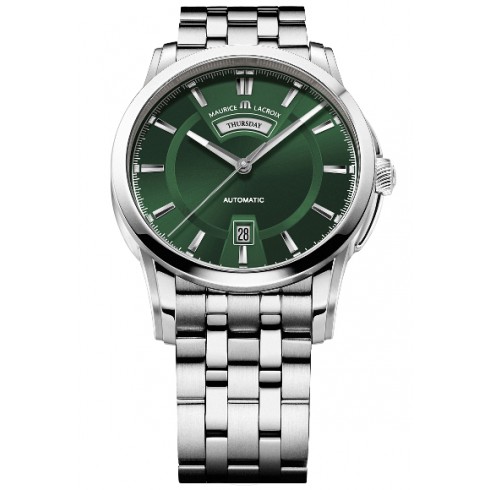 Maurice Lacroix Pontos Day and Date Green Dial Automatic Men's Stainless Steel Watch PT6158-SS002-63E watches