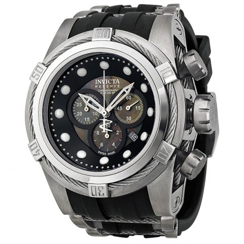 Men's Zeus Bolt Reserve Chronograph Stainless Steel Black Polyurethane Band Men's Watch 0826 watches