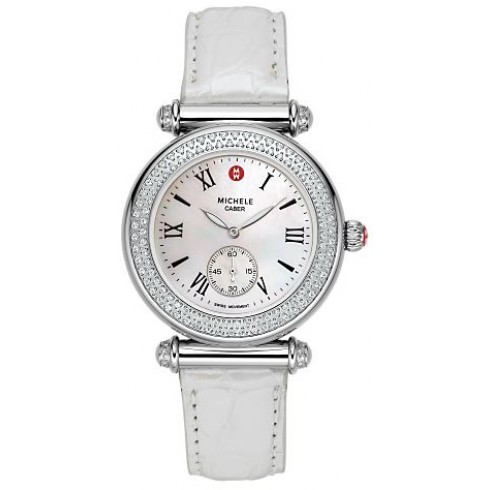 Michele Caber Diamond Mother of Pearl Dial Silver Leather Ladies Watch MWW16A000005 watches