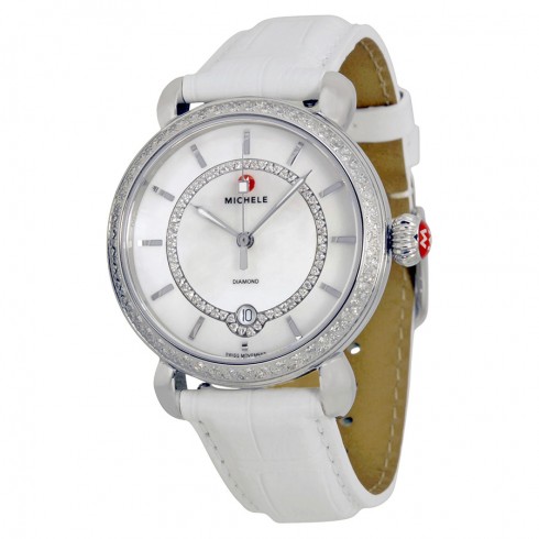 Michele CSX Elegance Mother off Pearl White Leather Ladies Watch MWW03T000039 watches