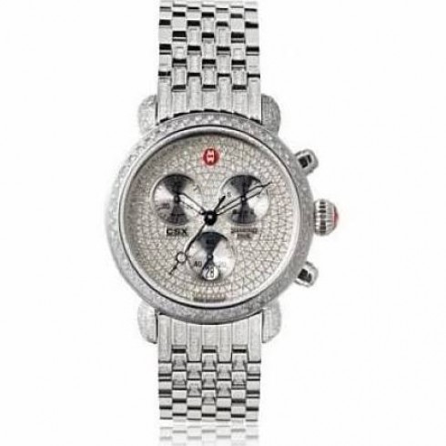 Michele CSX-36 Ultimate Chronograph Pave Diamond Dial Stainless Steel Ladies Watch MWW03C000504 watches