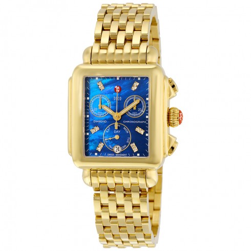 Michele Deco Chronograph Blue Mother of Pearl Dial Gold-plated Ladies Watch MWW06P000221 watches