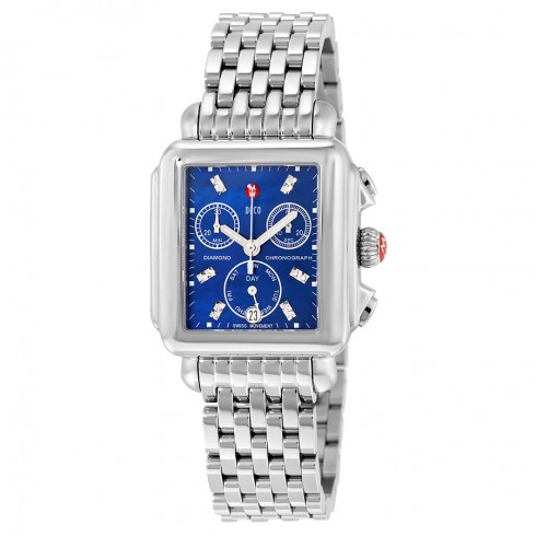 Michele Deco Chronograph Blue Mother of Pearl with .05 ct. Diamond Dial Stainless Steel Bracelet Ladies Watch MWW06P000172 watches