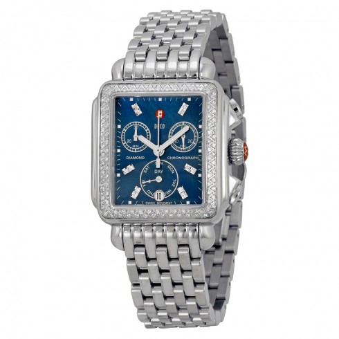 Michele Deco Diamond Chronograph Blue Dial Stainless Steel Ladies Watch MWW06P000219 watches