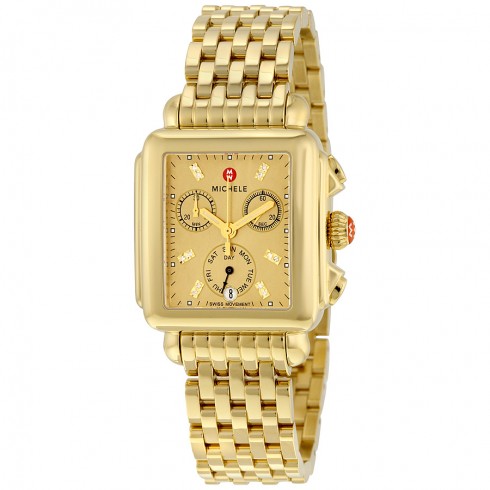 Michele Deco Gold Metallic Dial Gold-plated Stainless Steel Quartz Ladies Watch MWW06P000244 watches