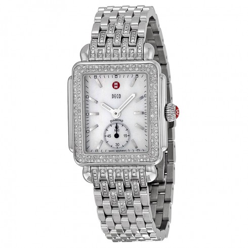 Michele Deco White Pearl Diamond Bezel Ladies Watch MWW06V000041 watches