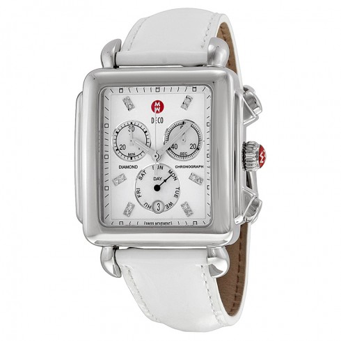 Michele Deco XL Mother of Pearl White Leather Ladies Watch MWW06Z000011 watches
