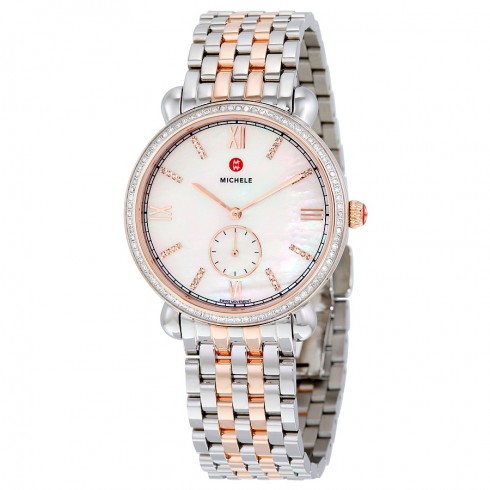 Michele Gracile White Mother of Pearl Dial Two-tone Steel Diamond Ladies Watch MWW26A000005 watches