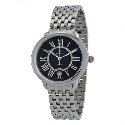 Michele Serein 16 Black Diamond Dial Stainless Steel Ladies Watch MWW21B000026 watches