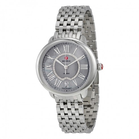 Michele Serein 16 Grey Mother of Pearl Diamond Dial Stainless Steel Ladies Watch MWW21B000040 watches