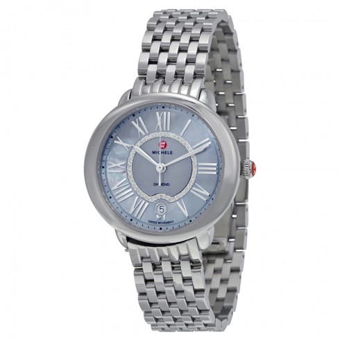 Michele Serein Blue Mother of Pearl Diamond-set Dial Stainless Steel Ladies Watch MWW212B000040 watches