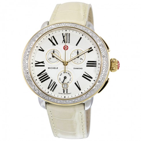 Michele Serein Chronograph Ivory Dial Bone Leather Ladies Watch MWW21A000043 watches