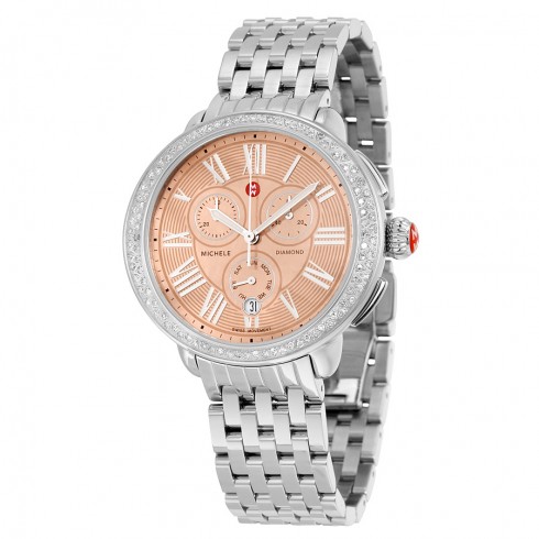 Michele Serein Metallic Rose Gold Mother of Pearl Dial Stainless Steel Diamond Ladies Watch MWW21A000046 watches