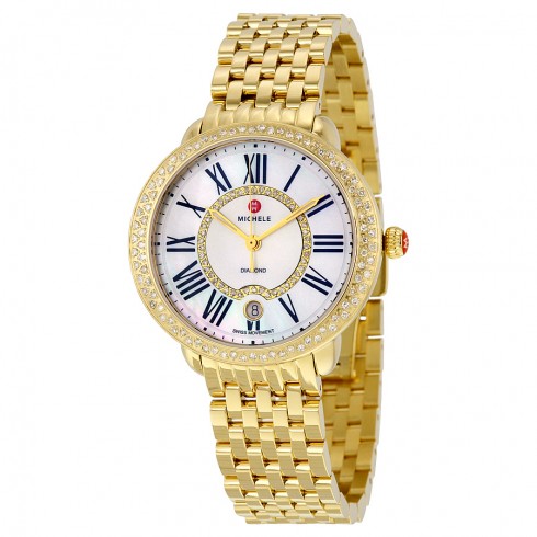 Michele Serein White Mother of Pearl Dial 18kt Gold-plated Ladies Watch MWW21B000031 watches
