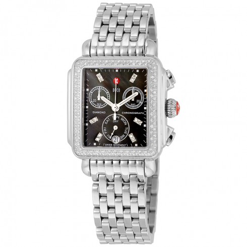 Michele Signature Deco Black Dial Diamond Bezel Stainless Steel Ladies Watch MWW06P000171 watches