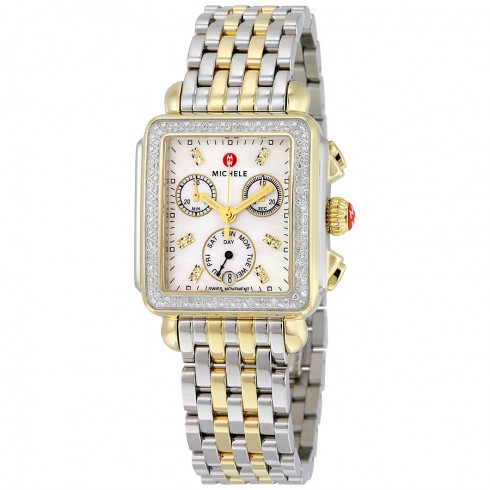 Michele Signature Deco Chronograph Diamond Mother of Pearl Dial Ladies Watch MWW06P000108 watches
