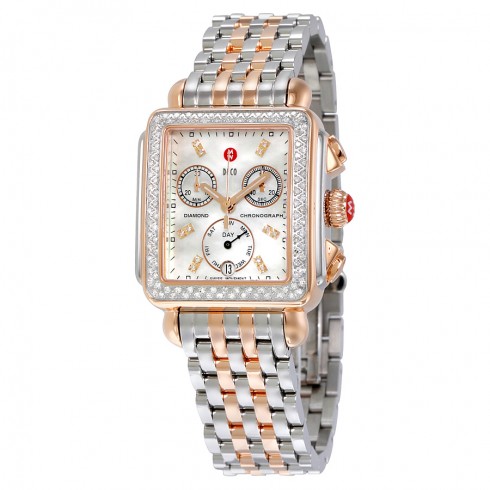 Michele Signature Deco Diamond Mother of Pearl Two-tone Ladies Watch MWW06P000232 watches