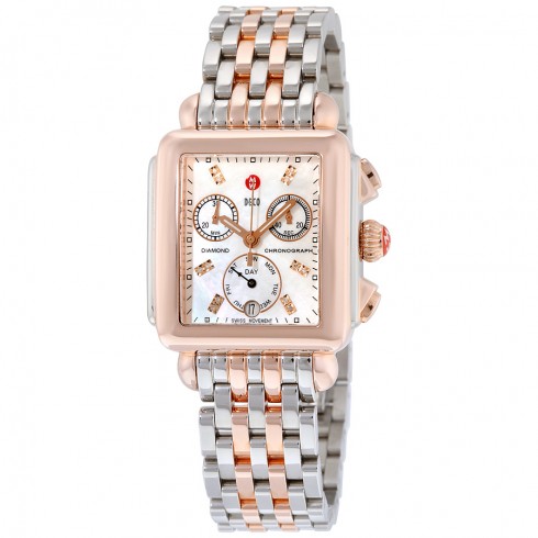 Michele Signature Deco Diamond Mother of Pearl Two-tone Ladies Watch MWW06P000234 watches
