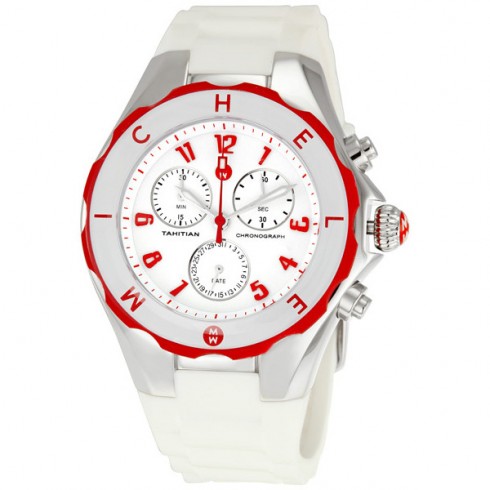Michele Tahitian Jelly Bean Large Red and White Chronograph Ladies Watch MWW12F000022 watches