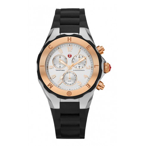 Michele Tahitian Jelly Bean Silver Dial Black Silicone Ladies Watch MWW12F000059 watches