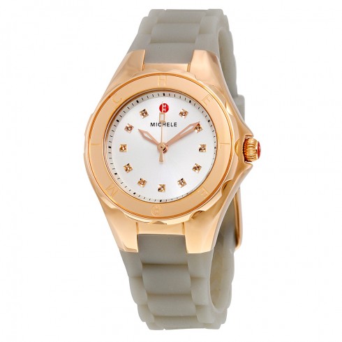 Michele Tahitian Jelly Bean Silver Dial Grey Silicone Men's Watch MWW12P000010 watches