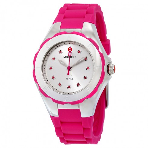 Michele Tahitian Jelly Bean Silver Dial Pink Silicone Ladies Watch MWW12P000002 watches