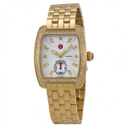 Michele Urban Mini Silver and White Guilloche Dial 18kt Gold-plated Ladies Watch MWW02A000564 watches