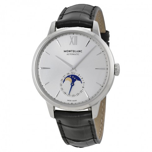 Montblanc Meisterstuck Heritage Moonstruck Silver Dial Black Leather Men's Watch 110699 watches