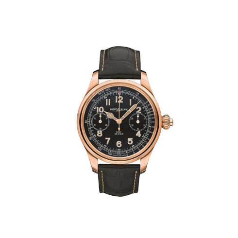 Montblanc 1858 Chronograph Tachymeter 18K Red Gold Leather Men's Watch 112637 watches
