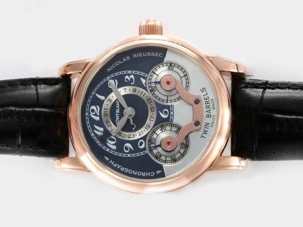 Montblanc Nicolas Rieussec Chronograph 102337 Rose Gold Bezel Rose Gold Case Blue Dial Watch watches