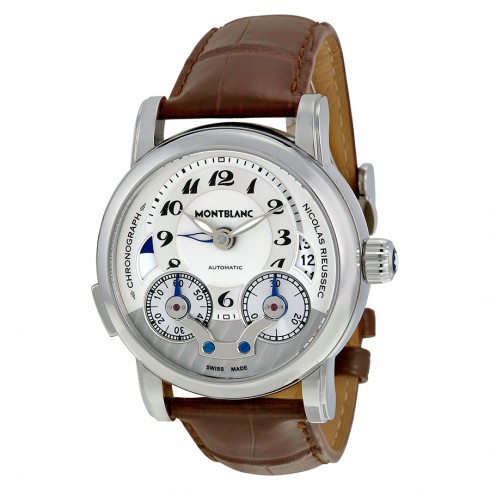 Montblanc Nicolas Rieussec Chronograph Silver Dial Brown Leather Men Watch 104273 watches