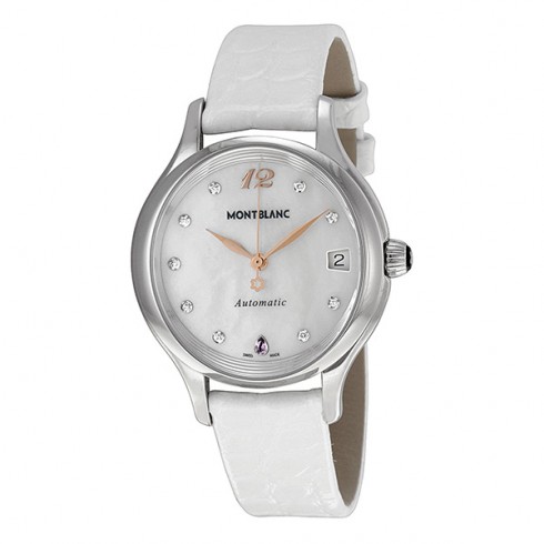 MontBlanc Princesse Grace de Monaco White Mother of Pearl Diamonds Dial White Leather Ladies Watch 109274 watches
